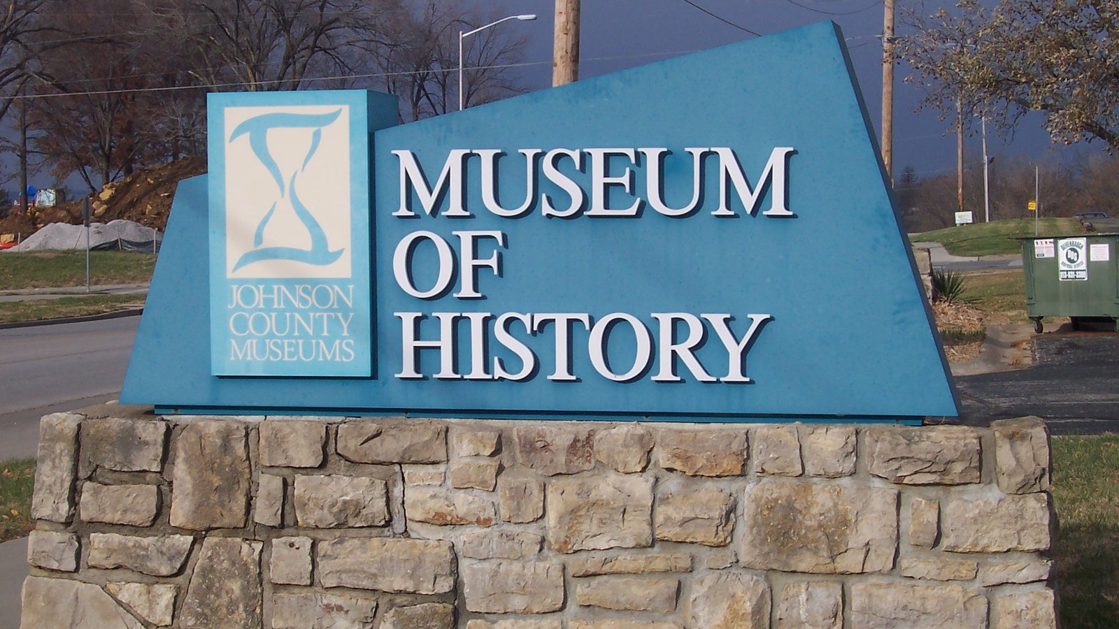 The Johnson County Museum of History entry sign in Shawnee, Kansas