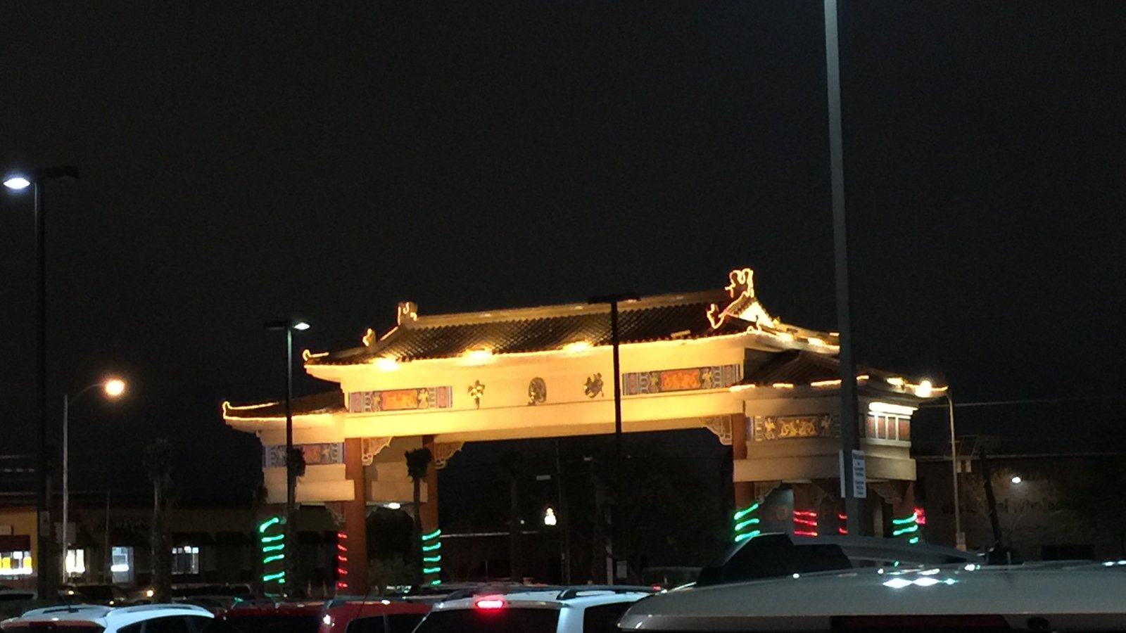 The paifang gate marking Las Vegas's officially designated Chinatown district on Spring Mountain Road