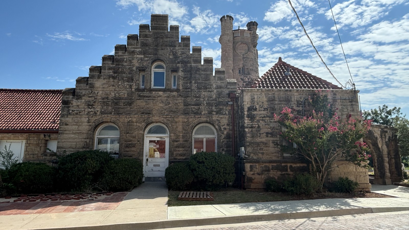 The historic early-1900s railroad depot building in downtown Shawnee, Oklahoma