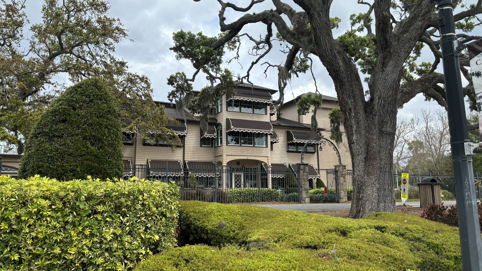 The Casements, John D. Rockefeller's former winter estate, framed by a live oak